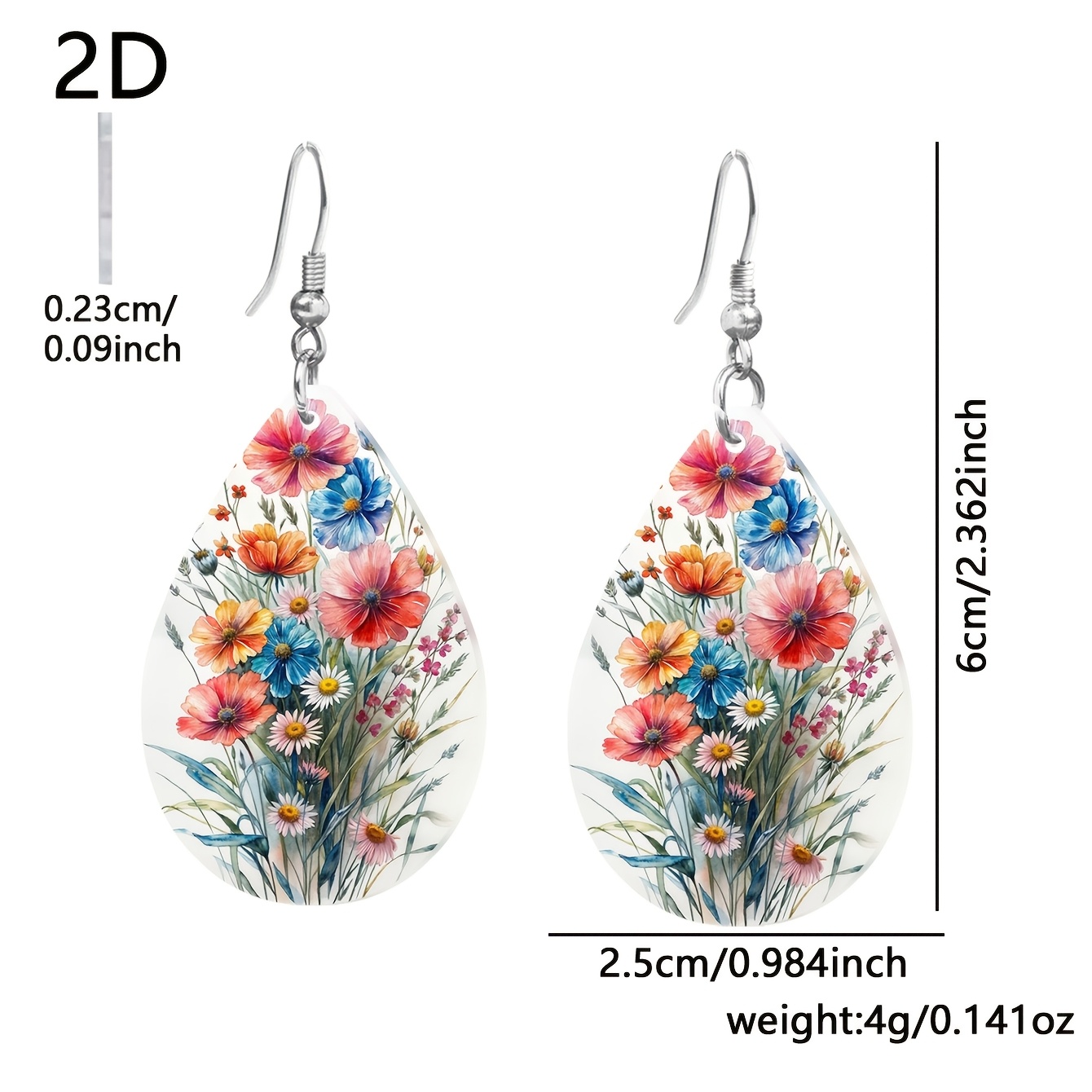 Women's Hand-Painted Wildflower Acrylic Teardrop Earrings